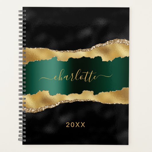 ブラックエメラルドグリーン金ゴールドアゲート大理石名 プランナー手帳 (正面)