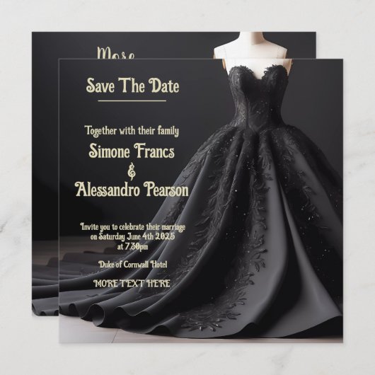 ブラックエレガンスでブライダルテーマを高はっきりしためる 案内状 (正面/裏面)