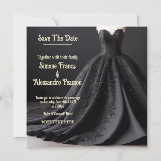 ブラックエレガンスでブライダルテーマを高はっきりしためる 案内状 (正面)