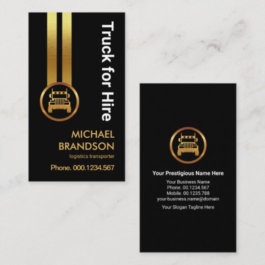 ブラックエレガンス垂直金ゴールドストライプトラックドライバー 名刺 (正面/裏面)