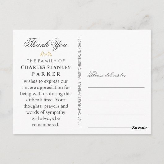 ブラックエレガンス悔やみや弔慰サンキューフォトポストカード ポストカード (裏面)