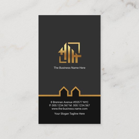 ブラックエレガンス金ゴールド建物ラインハン縁どディマン 名刺 (裏面)