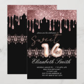ブラックエレガンス、バラ金ゴールドドリップスSweet sixteen 招待状 (正面/裏面)
