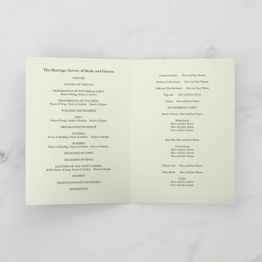 ブラックエレガントおよびアイボリー結婚式 プログラムテンプレート プログラム (内部)