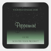 ブラックエレガントおよびグリーン製品ラベルソフトグリッター スクエアシール (正面)
