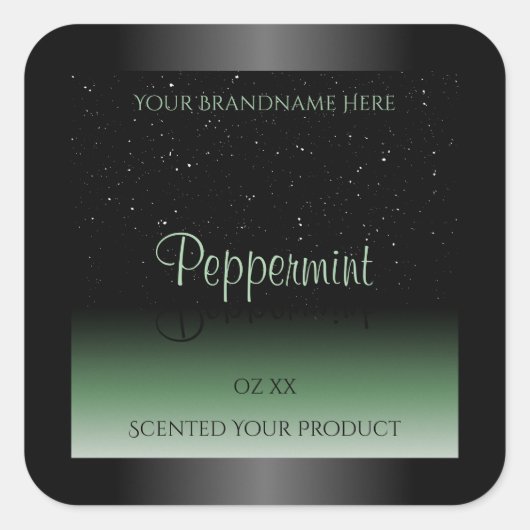 ブラックエレガントおよびグリーン製品ラベルソフトグリッター スクエアシール (正面)