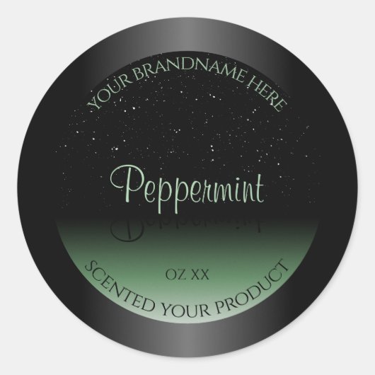 ブラックエレガントおよびグリーン製品ラベルソフトグリッター ラウンドシール (正面)