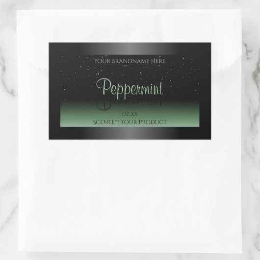 ブラックエレガントおよびグリーン製品ラベルソフトグリッター 長方形シール (バッグ)