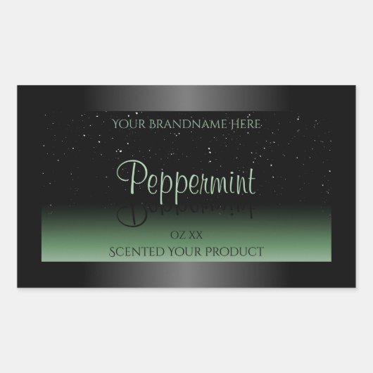 ブラックエレガントおよびグリーン製品ラベルソフトグリッター 長方形シール (正面)