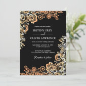 ブラックエレガントおよびバラ金ゴールドフローラレース結婚ズ 招待状 (スタンド正面)