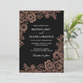 ブラックエレガントおよびバラ金ゴールドフローラレース結婚ズ 招待状 (スタンド正面)