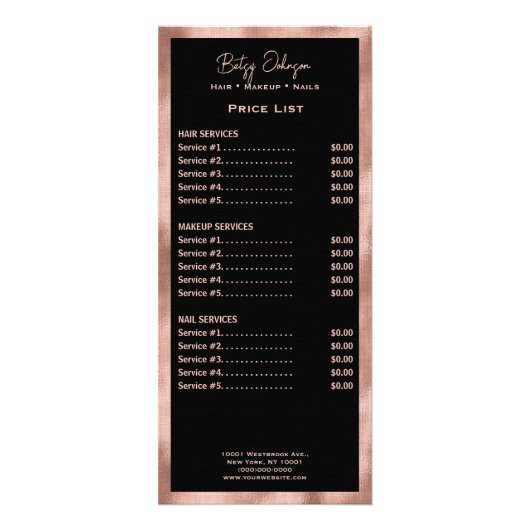 ブラックエレガントおよびフェイクバラゴールドフォイルラックカード ラックカード (正面)