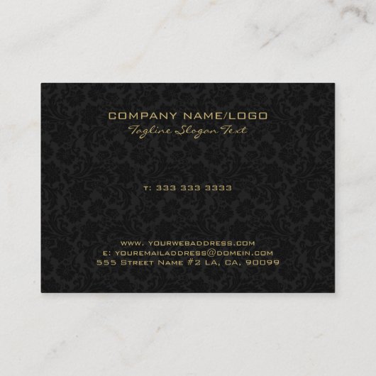 ブラックエレガントおよびメタリック金ゴールドフローラのマスク 名刺 (裏面)