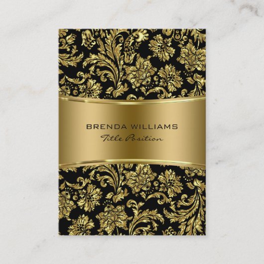 ブラックエレガントおよびメタリック金ゴールドフローラのマスク 名刺 (正面)