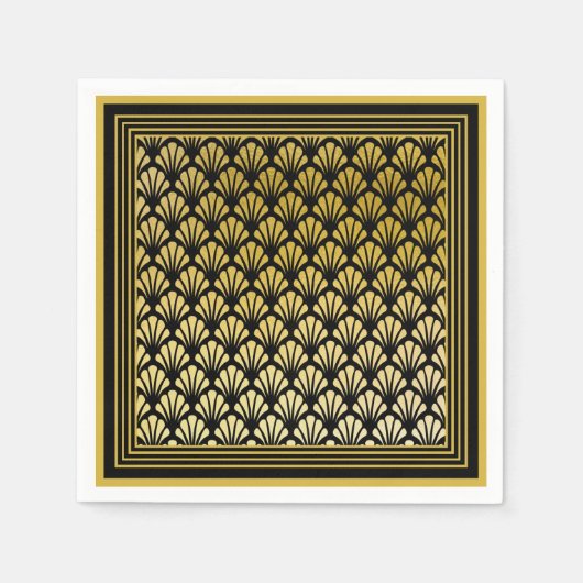 ブラックエレガントおよび金ゴールドアールデコのファンパタ結婚ーン スタンダードカクテルナプキン (正面)