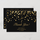 ブラックエレガントおよび金ゴールドグリッターダスト誕生日 サンキューカード (正面/裏面)