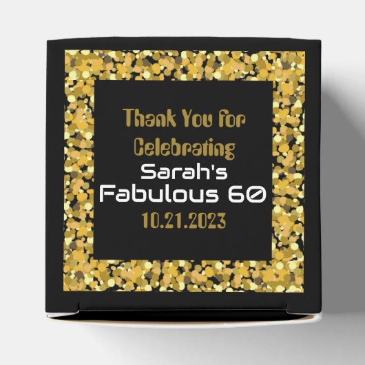 ブラックエレガントおよび金ゴールドグリッターダスト誕生日 フェイバーボックス (上部)