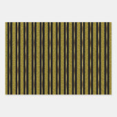 ブラックエレガントおよび金ゴールドストライプ ラッピングペーパーシート (正面)