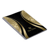 ブラックエレガントおよび金ゴールドダマスク動的ストライプ ノートブック (右側)