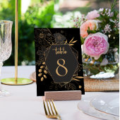 ブラックエレガントおよび金ゴールドフローラ結婚の テーブルナンバー