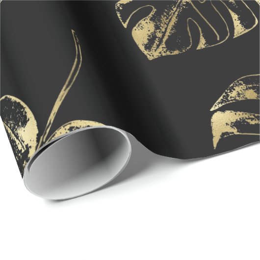 ブラックエレガントおよび金ゴールドリーフ ラッピングペーパー (ロールコーナー)
