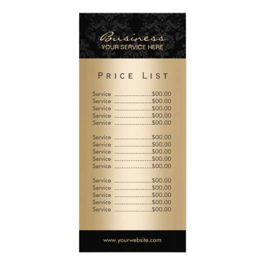 ブラックエレガントおよび金ゴールド美しいサロン価格表 ラックカード (裏面)