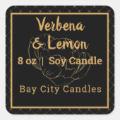 ブラックエレガントおよび金ゴールド製品ラベル スクエアシール (正面)