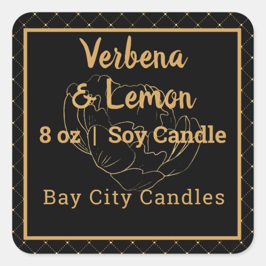 ブラックエレガントおよび金ゴールド製品ラベル スクエアシール (正面)