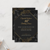 ブラックエレガントおよび金ゴールド誕生日招待状カード カード (正面/裏面インサイチュ)