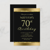 ブラックエレガントおよび金ゴールド誕生日招待状 招待状 (正面/裏面)