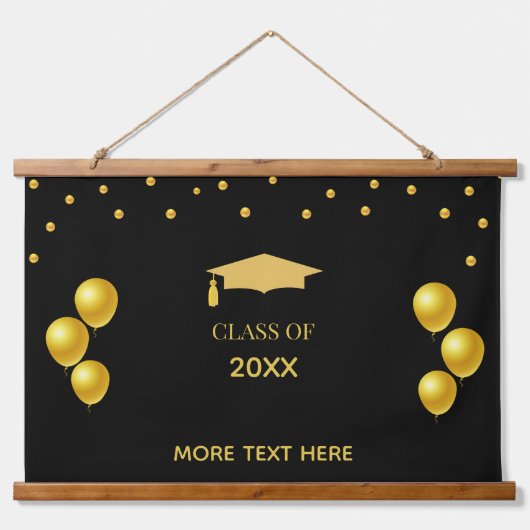 ブラックエレガントでのゴールデン卒業式 吊り下げ型タペストリー (正面)