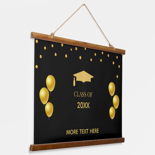 ブラックエレガントでのゴールデン卒業式 吊り下げ型タペストリー (傾斜あり)