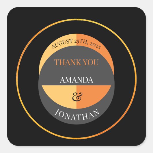 ブラックエレガントとオレン結婚ジの感謝 スクエアシール (正面)