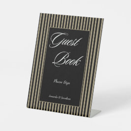 ブラックエレガントとグリーンのストライプゲストブック 台座サイン