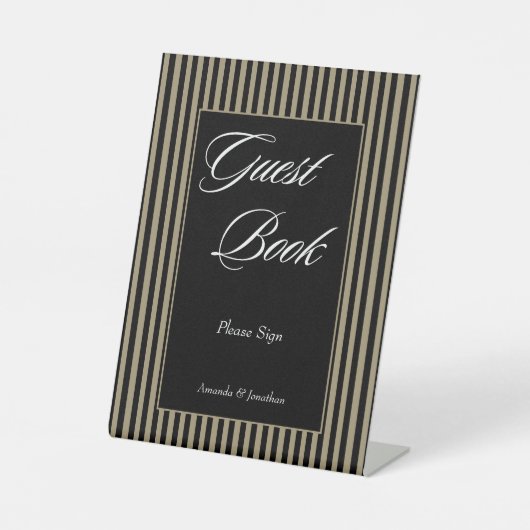 ブラックエレガントとグリーンのストライプゲストブック 台座サイン (正面)