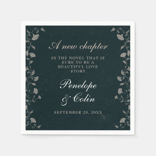 ブラックエレガントとタンのヴィンテージライブラ結婚リ スタンダードカクテルナプキン (正面)