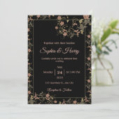 ブラックエレガントとティーピンクのフローラ結婚ズ 招待状 (スタンド正面)
