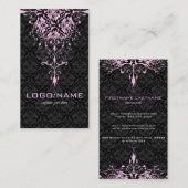 ブラックエレガントとピンクトーンのヴィンテージフローラマスク 名刺 (正面/裏面)