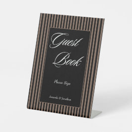 ブラックエレガントとブラウンのストライプゲストブック 台座サイン