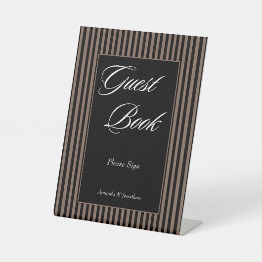 ブラックエレガントとブラウンのストライプゲストブック 台座サイン (正面)