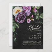 ブラックエレガントとラベンダーのフローラスクリプトシャワー 招待状 (正面)