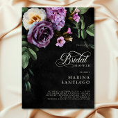 ブラックエレガントとラベンダーのフローラスクリプトシャワー 招待状