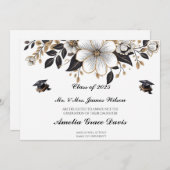 ブラックエレガントと金ゴールドの卒業発表 招待状 (正面/裏面)