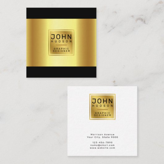 ブラックエレガントと金ゴールドの名刺 スクエア名刺 (正面/裏面)