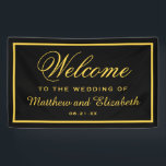 ブラックエレガントと金ゴールドの結婚歓迎 横断幕<br><div class="desc">この黒いバナー結婚でゲストをエレガントお客様結婚に招待状背カスタマイズ色とお気に入りの文字。</div>