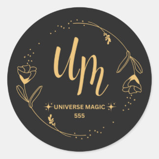 ブラックエレガントと金ゴールドの高級フローラロゴシール ラウンドシール