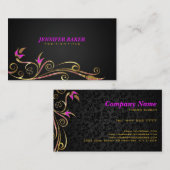 ブラックエレガントと金ゴールドスワールピンクのアクセント 名刺 (正面/裏面)