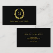 ブラックエレガントと金ゴールドローレルリースとモノグラム 名刺 (正面/裏面)