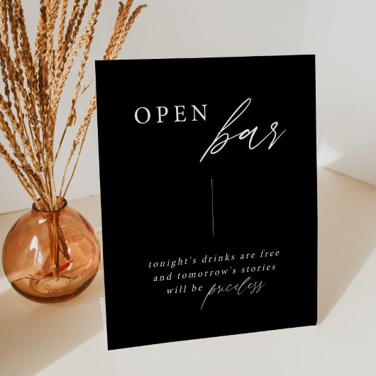 ブラックエレガントなウェディングオープンバーテーブルの看板 台座サイン