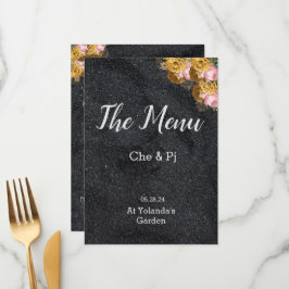 ブラックエレガントなウェディングテーブルメニューカード メニュー